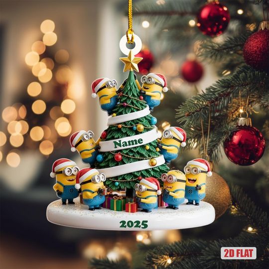 Discover Personalized Minions Family Ornament, Custom Acrylic Christmas Tree Decoration, Minion Christmas Tree Shape Ornament, Minion Family Name