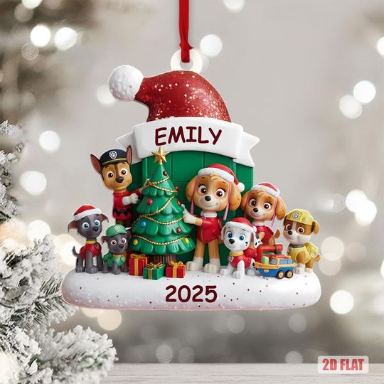 Discover Personalized Family Patrol Dogs Christmas 2025 Ornament, Custom Name Patrol Xmas Ornament, Holiday Tree Decor, Dog Lovers, Paw Patrol Lovers