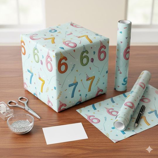Discover 67 Birthday Wrapping Paper, Pastel Party Gift Wrap, Kids Celebration Paper, Gen Alpha Trend, Colorful Number Wrap, Fun Modern Design