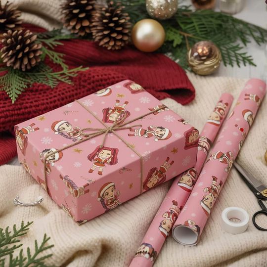 Cute K-Pop Demon Hunter Wrapping Paper, Huntrix Christmas Gift Wrap, Rumi Zoey Mira K-Pop Demon Hunter Christmas Wrap Paper