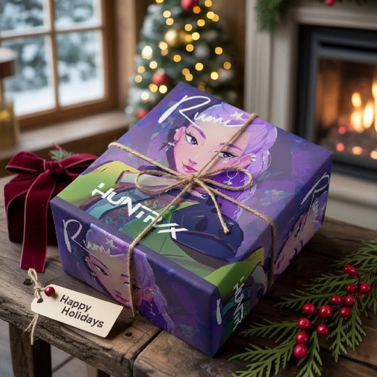 Runix Wrapping Paper, Huntrix Kpop Demon Hunters Gift Wrap, Futuristic Christmas Wrapping Sheet, Cyber Aesthetic Wrapping Paper
