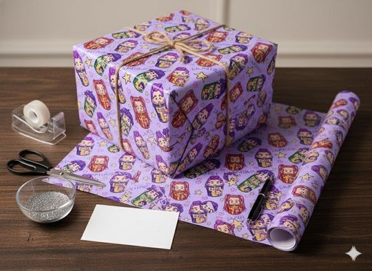 Huntrix Chibi Wrapping Paper, Kpop Demon Hunters Cute Gift Wrap, Cute Chibi Gift Wrap, Kawaii Character Wrap