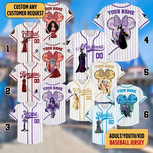 Discover Custom Villains Matching Jersey, Watercolor Themed Jersey, Maleficent Cruella Hades Baseball Jersey, Halloween Trip Matching Jersey 2025