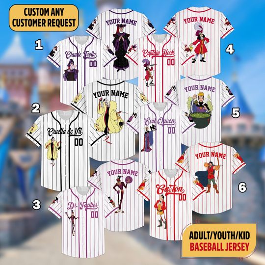 Discover Custom Villains Halloween Baseball Jersey, Evil Queen Villain Baseball Jersey, Disney Villains Jersey Team, Horror Character Matching Shirt