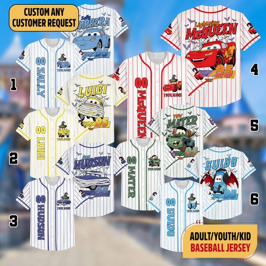 Discover Custom Lightning McQueen Halloween Baseball Jersey, Cars Movie Halloween Jersey, Disney Halloween Jersey, Disneyland Cars Family Trip Shirt