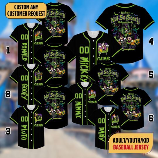 Discover Custom Mickey's Not So Scary 2025 Baseball Jersey, Mickey & Friends Skeleton Halloween Family Jersey, Mickey Mouse Halloween Group Jersey