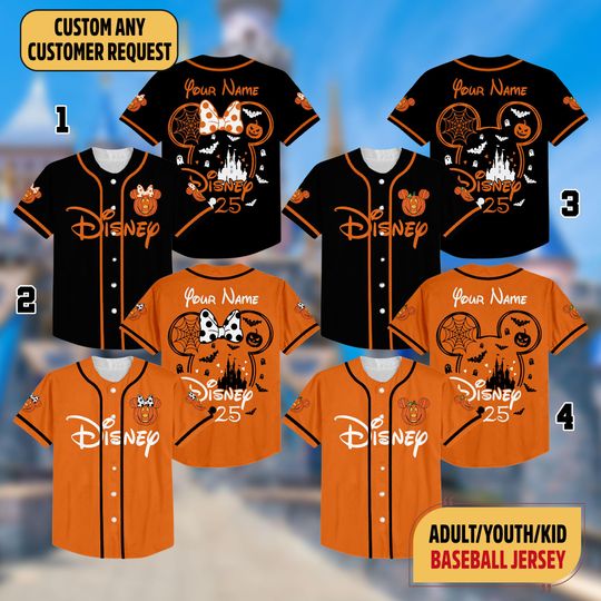 Discover Custom Disney Halloween 2025 Baseball Jersey, Mickey Mouse Halloween Jersey Team, Minnie Mouse Halloween Party Family Matching Shirt