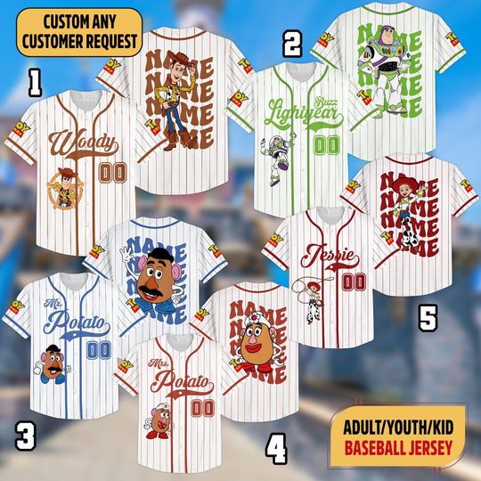 Discover Personalized Disney Toy Story Baseball Jersey, Buzz Lightyear Woody Disney Group Kids Youth Adult Baseball Team, WDW Disneyland Family Trip