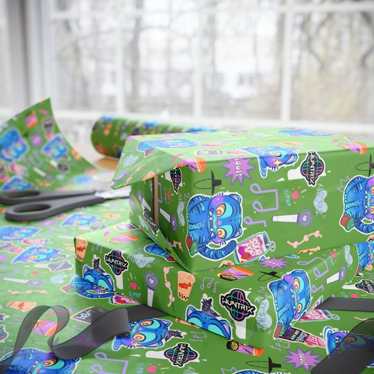 KPOP Demon Hunter Wrapping Paper Roll | DERPY TIGER Design | Christmas Gift Wrap for All Occasions, Huntrix, Saja Boys, Holiday Packaging,