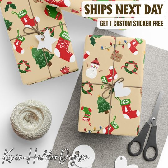 Discover Subtle Fck Trump Christmas Stocking Wrapping Paper, Liberal Christmas Gift Wrap, Holiday Packaging, Progressive Political, FDT Gift Wrap