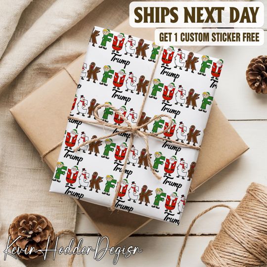 Fuck Trump Christmas Wrapping Paper, Liberal Christmas Gift Wrap, Holiday Packaging, Progressive Political, FDT Christmas Wrapping Paper