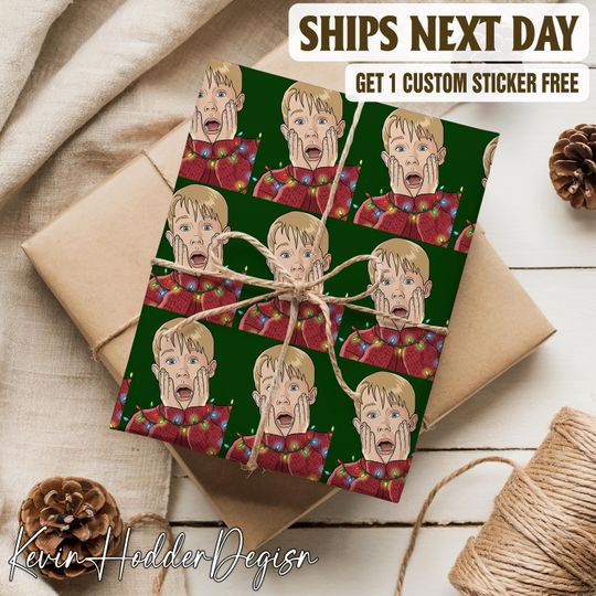 Kevin Home Alone Movie Christmas Wrapping Paper, Funny Gift Wrap, Hilarious Xmas Gift Wrap, Unique Holiday Wrapping Paper Themed Gift Wrap