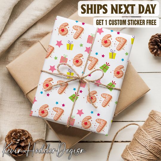 Discover Six Seven 67 Meme Funny Christmas Gift Wrap, Viral Gift Wrap For Kids, Meme Christmas Wrapping Paper, Six Seven Themed Gift Wrap For Kids