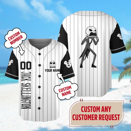Discover Personalize Skeleton Name And Number Baseball Jersey, Disney Halloween Jersey, Kid Adult Jersey, Holiday Trip Shirt, Jack Skellington Shirt