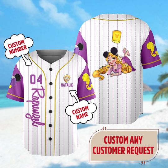 Discover Custom Tangled Long Hair Princess Baseball Jersey, Rapunzel Princess Basketball Jersey, Disney Princess Birthday Gift Gift For Kid