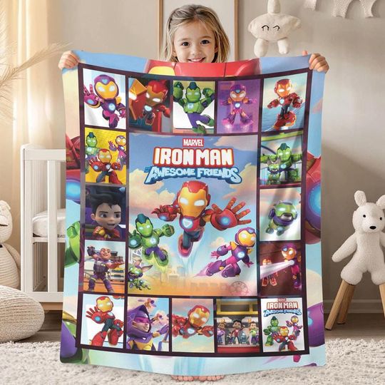 Discover Iron Man And His Awesome Friends Blanket, Superhero Blanket, Avengers Blanket, Cartoon Blanket, Birthday Gift, Custom Boy And Girl Blanket