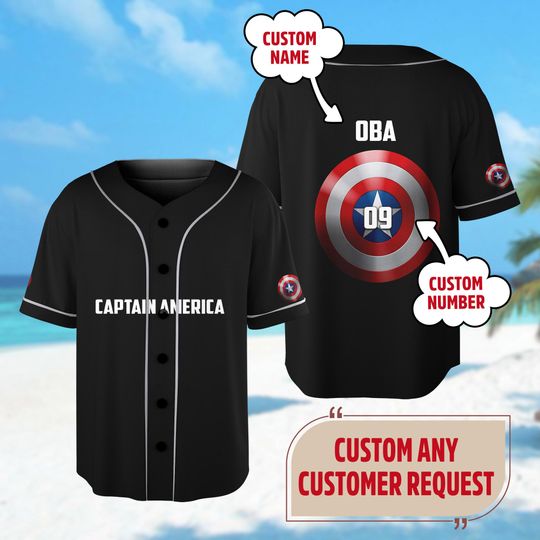 Custom Captain America Baseball Jersey, Superhero Baseball Jersey Shirt, Captain America Jersey Team Gift, Summer Trip Matching Group Shirt