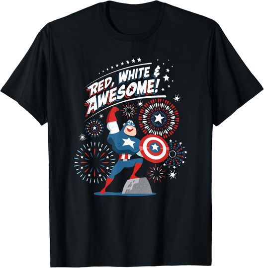 Marvel Captain America Red, White & Awesome 4th of July T-Shirt, Gift For Fans