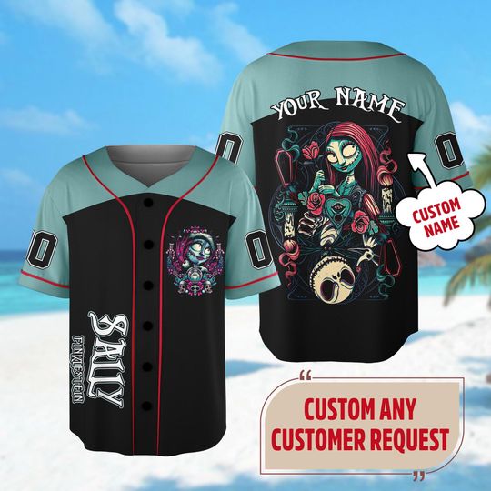 Discover Personalized Halloween Baseball Jersey, Sally Couple Baseball Shirt, Nightmare Before Christmas Sport Jersey Team, Horror Halloween Shirt