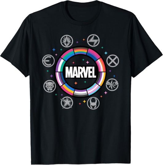 Discover Marvel Pride Flag Rainbow Circle Logo Proud Heroes Symbols T-Shirt, Gift For Fans
