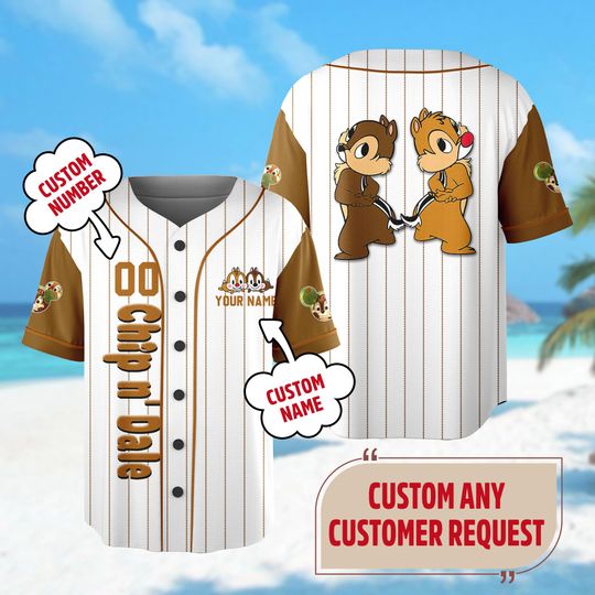 Discover Custom Name And Number Chipmunk Baseball Jersey, Cartoon Chipmunk Brothers Jersey, Animal Birthday Theme Gift For Kid Adult