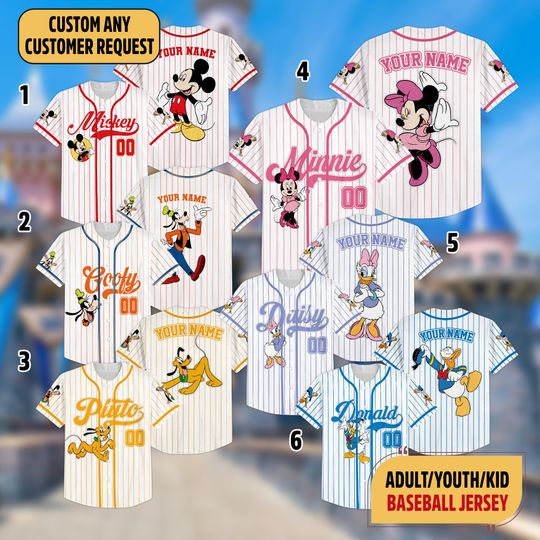 Discover Personalized Mickey Mouse Baseball Jersey, Custom Kid Youth Adult Mickey and Friends Shirt, Pluto Magic Kingdom Trip Gift for Family