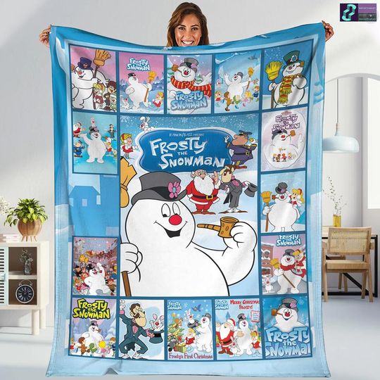 Frosty The Snowman Christmas Blanket, Cozy Snowman Fleece Blanket, Christmas Blanket