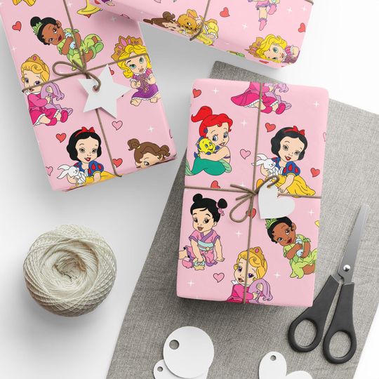 Discover Disney Princess Wrapping Paper | Princess Gift Wrap for Girls | Cute Pink Disney Xmas Gift Wrap | Princess Christmas Paper Sheet