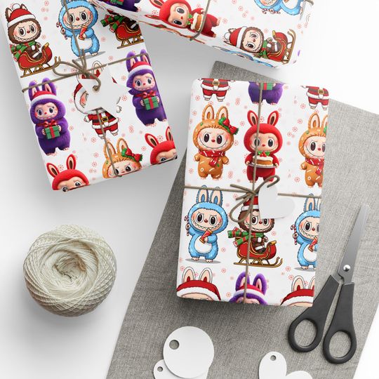 Labubu Christmas Wrapping Paper Roll | Cute Holiday Gift Wrap | Kawaii Christmas Paper | Funny Character Gift Wrap | Xmas Wrapping Sheet