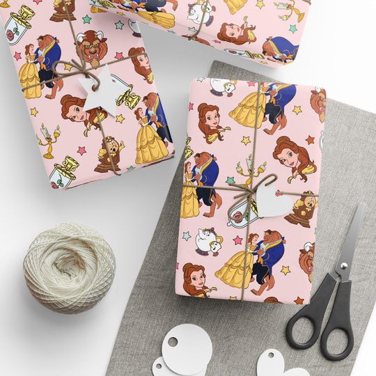 Discover Beauty & the Beast Wrapping Paper | Princess Belle Gift Wrap | Disney Princess Christmas Paper | Fairytale Gift Wrap | Pink Belle Xmas Paper