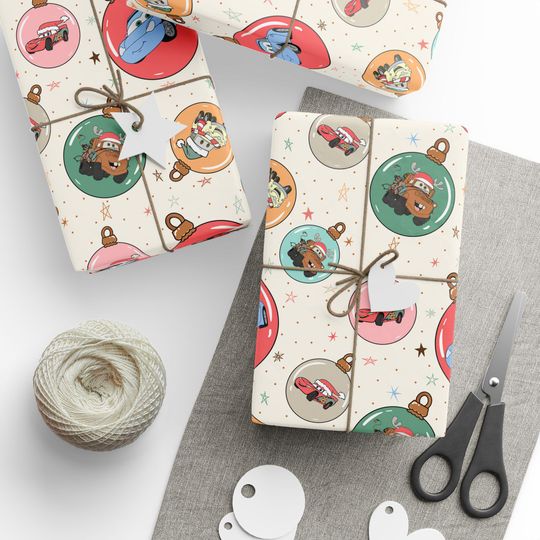 Discover Disney Car Christmas Wrapping Paper | Pixar Lightningg McQueen Gift Wrap | Car Holiday Paper | Disney Pixar Kids Xmas Gift Wrap Sheets