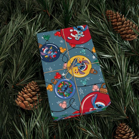 Discover Stitch Christmas Wrapping Paper | Lilo & Stitch Gift Wrap | Disney Stitch Xmas Paper | Cute Stitch Wrapping | Blue Stitch Holiday Gift Wrap