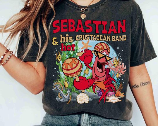 Discover Join Sebastian's Crustacean Band T-Shirt, Disney The Little Mermaid Tee, Magic Kingdom Girl Trip T-Shirt 2025