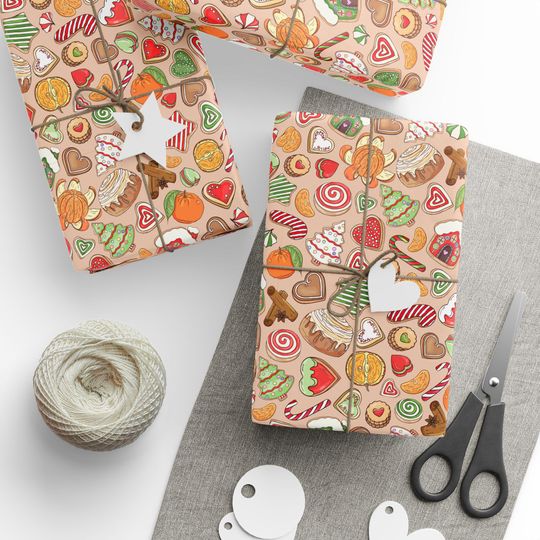 Discover Gingerbread Christmas Wrapping Paper | Christmas Cookie Gift Wrap | Cozy Holiday Baking Paper | Cute Candy Cane Christmas Gift Wrap