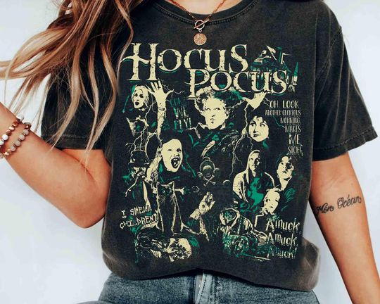 Discover Vintage Hocus Pocus Poster Halloween T-Shirt with Binx Black Cat Billy Butcherson Sanderson Sisters Disney Witch Tee