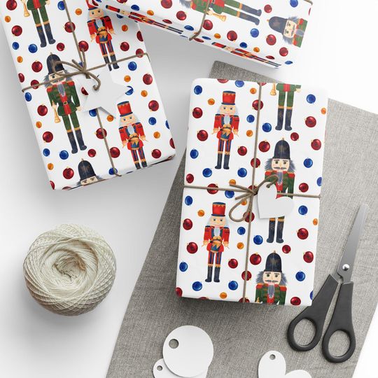 Nutcracker Wrapping Paper | Christmas Gift Wrap | Red Green Holiday Gift Paper | Classic Nutcracker Gift Wrap | Christmas Wrapping Paper