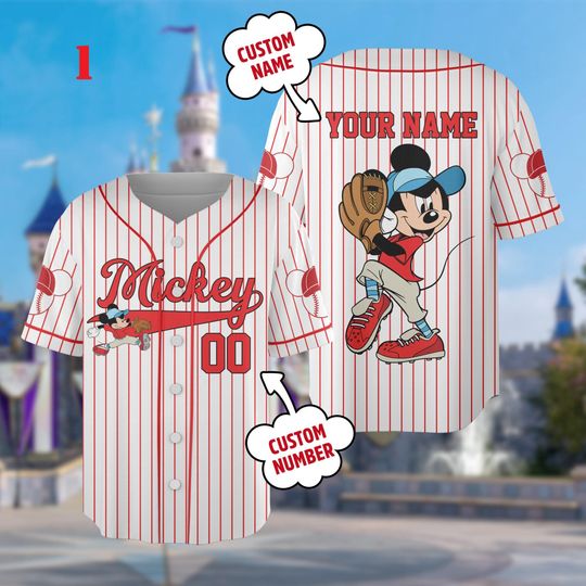 Discover Personalize Mouse Baseball Jersey Team, Cartoon Characters Jersey, Magic Kingdom Baseball Outfit, Birthday Gift For Kids Adult