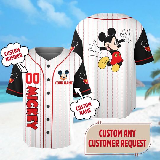 Discover Personalized Mouse Head Character Baseball Jersey, Mouse Baseball Jersey, Cute Cartoon Gift, Animation Jersey Shirt