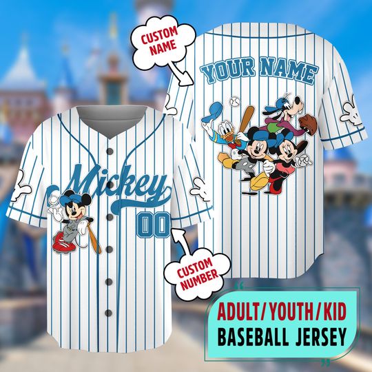 Discover Customized Mickey And Friends Baseball Jersey, Custom Mickey Mouse Baseball Jersey Team, Mickey Lovers Jersey, Magic Kingdom Shirt