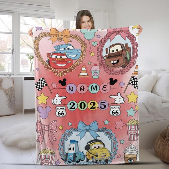 Discover Personalized Disney Cars Blanket, Custom Name Pixar Cars Blanket, Lightning McQueen Sally Tow Mater Characters Blanket, Cars Birthday UN2O07