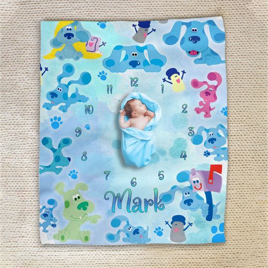 Discover Personalized Blue Clues Milestone Blanket/Blue Clues Blanket/Blue Clues Dog Blanket/Dog Lover Blanket/Blue Clue Baby Birthday Blanket OGX506