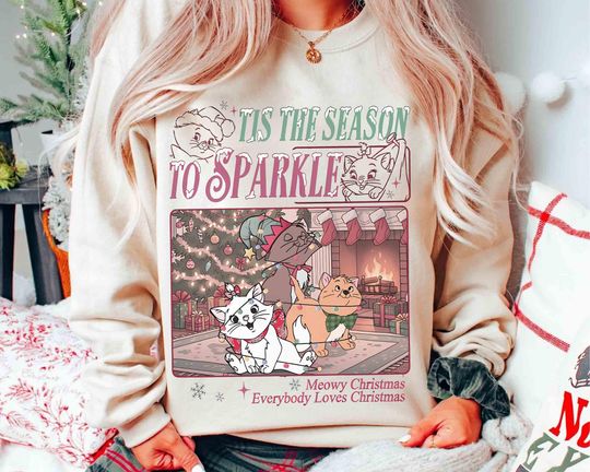 Discover Vintage Marie Berlioz Tis The Season to Sparkle Sweatshirt, Disney Aristocats Meowy Christmas Sweater
