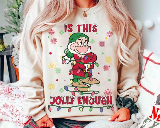 Funny Grumpy Dwarf Christmas Light T-Shirt, Snow White and Seven Dwarfs Xmas Tee