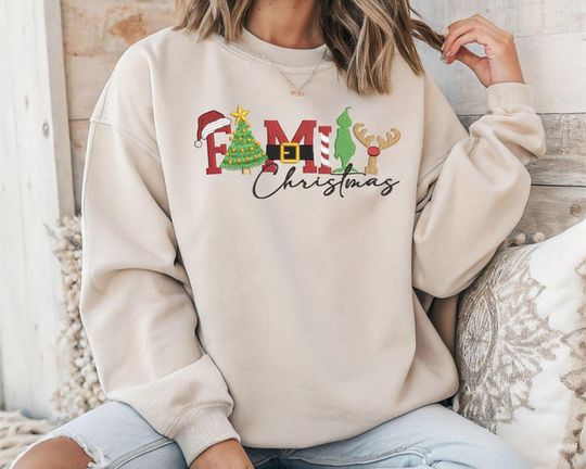 Discover Family Christmas Embroidery Shirt, Holiday Sweatshirt, Matching Outfits, Xmas Embroidered Sweatshirt