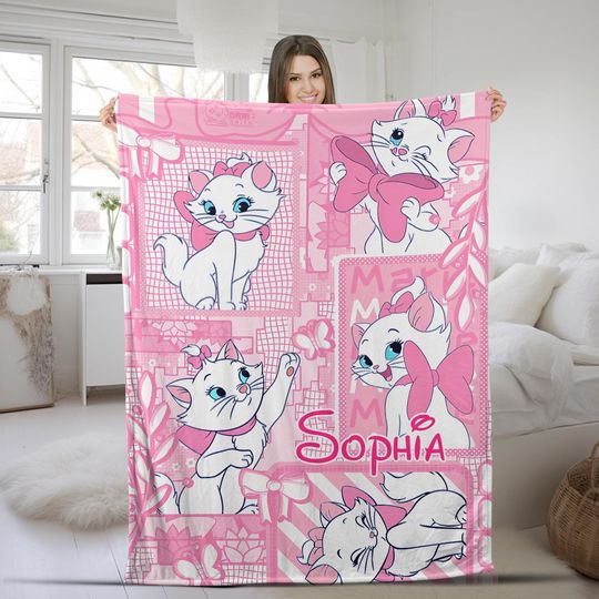 Discover Personalized Name Disney Marie Cat And Berlioz Cat Blanket, The Aristocats Fleece Mink Sherpa, Magic Kingdom Blanket, Baby Throw SK2315