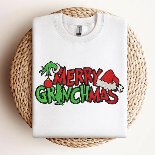 Embroidered Merry Grin Christmas Sweatshirt, Funny Character Movie Holiday Xmas Shirt