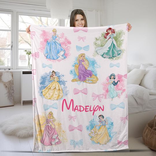 Discover Personalized Disney Princess Valentine Blanket/Disneyland Princess Blanket/Coquette Bows Blanket/Custom Disney Princess Blanket OGUH12