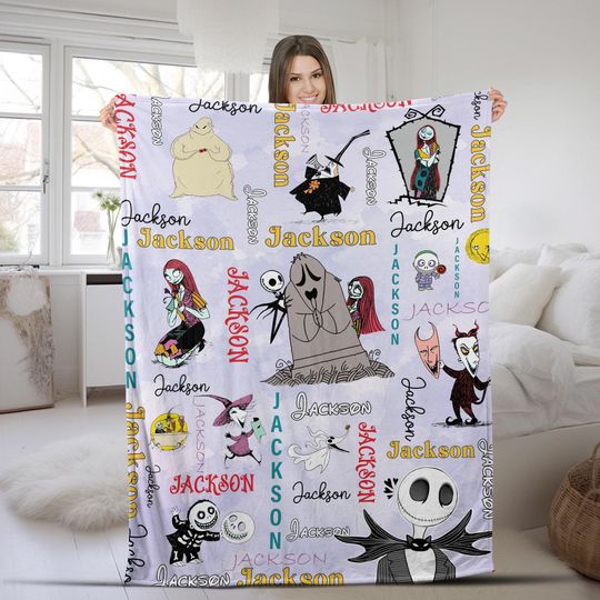 Discover Personalized Disney The Nightmare Before Christmas Blanket, Custom Name Jack Skellington Sally Blanket,  Oogie Boogie Blanket AXHZ14