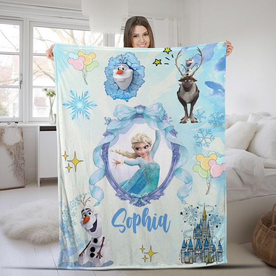 Discover Personalized Disney Frozen Blanket, Custom Name Disney Blanket, Princess Elsa Blanket, Disney Birthday Girl Gift, Disney Blanket UN2N12