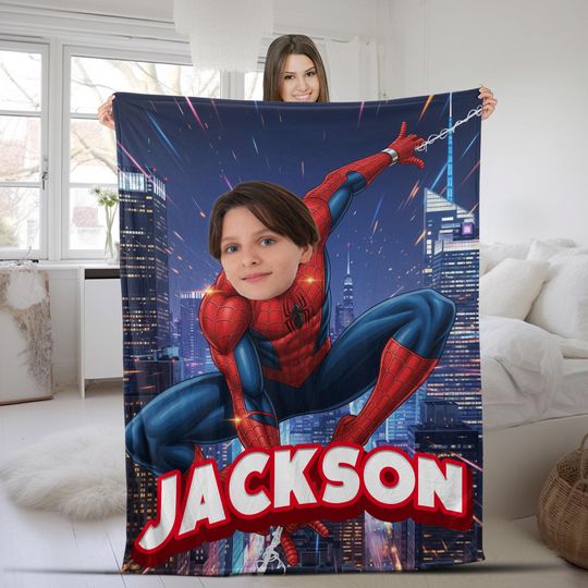 Discover Custom Spider-Man blanket, Personalized Baby Boy Blanket, Kids Blanket, Name Blanket Gift for Kids Adults Spiderman Hero Lover Fans AXHS14